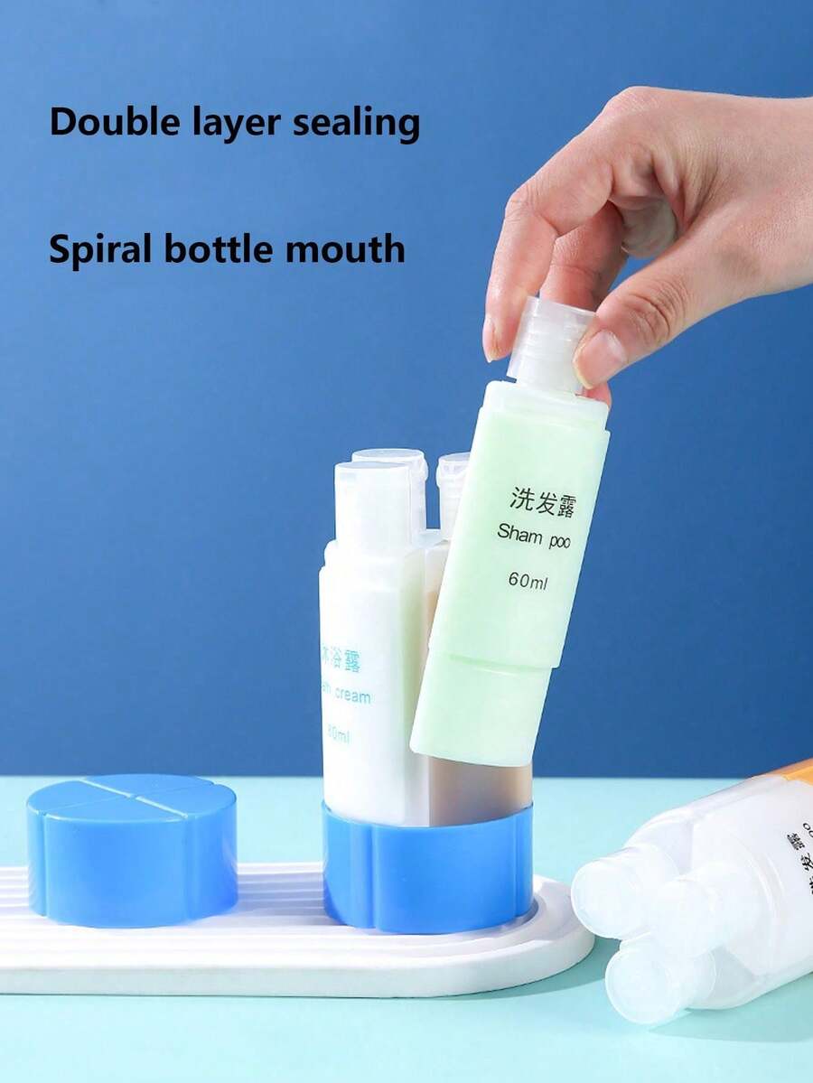 1pc Travel-sized Cosmetic Container Set For Shampoo, Shower Gel, And Lotion - Blue and White - View 1