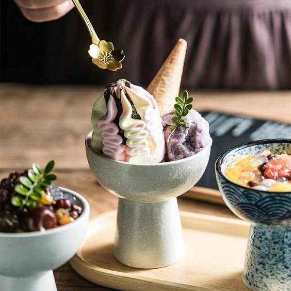 1pc Coupe à glace en céramique Bol de style japonais pour crème glacée Bol à dessert créatif Bol à gâteau pour la pâtisserie Coupe/bol à collation et dessert multifonctionnel