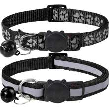 2 Piezas/set Collar Ajustable Reflectante Para Gato Negro - Negro - Ver 1