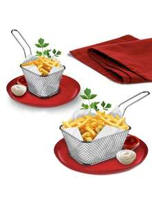 1pc French Fries Fryer Basket Mini Mesh Strainer Fry Basket For Fried Food, Chicken Nuggets And More - Silver - View 4