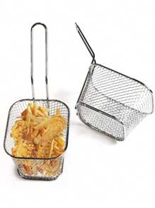 1pc French Fries Fryer Basket Mini Mesh Strainer Fry Basket For Fried Food, Chicken Nuggets And More - Silver - View 6