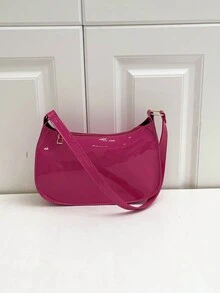 Solid Color Minimalist Women's Shoulder Bag - Hot Pink - View 5