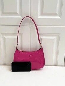Solid Color Minimalist Women's Shoulder Bag - Hot Pink - View 3