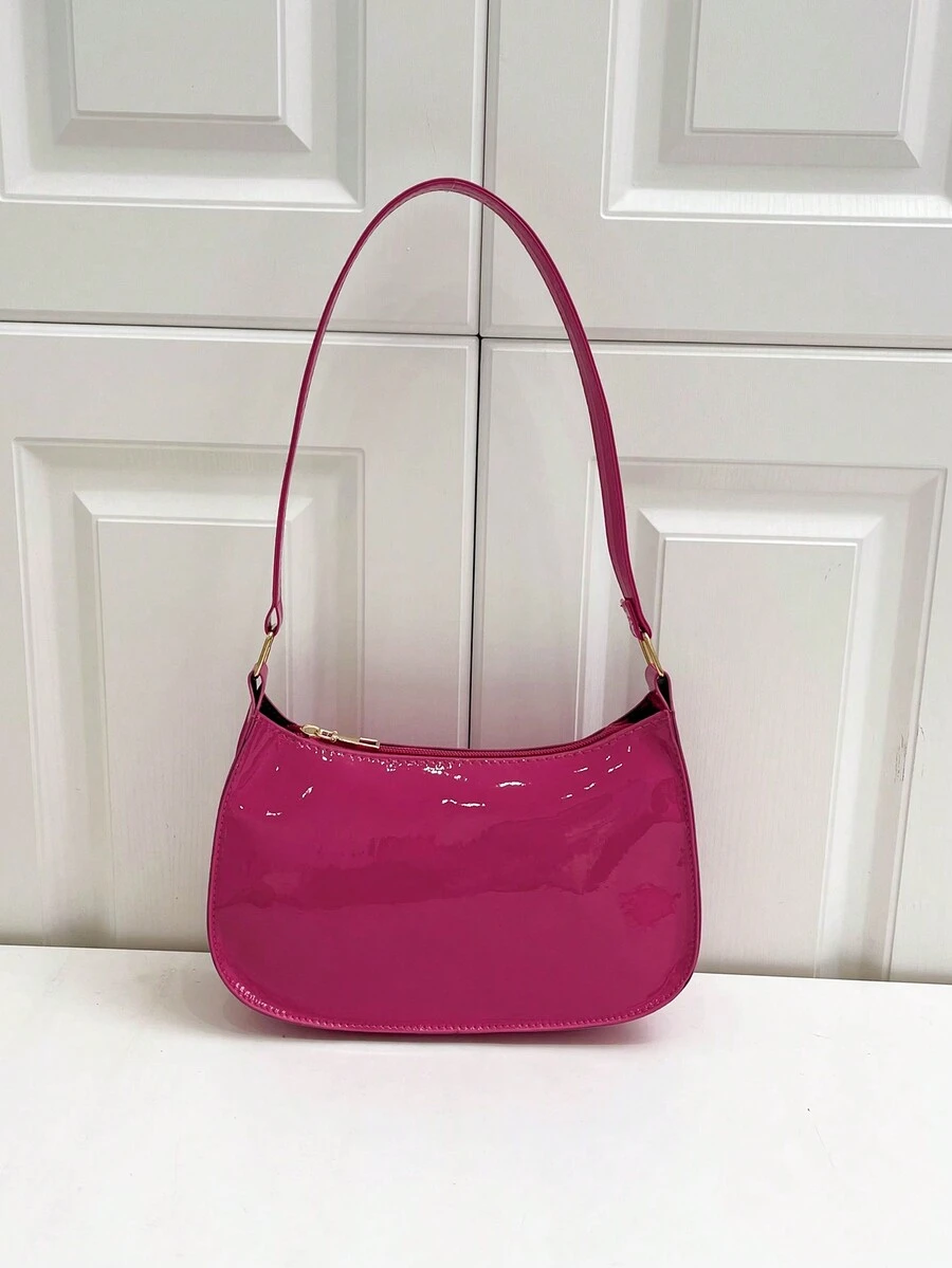 Solid Color Minimalist Women's Shoulder Bag - Hot Pink - View 1