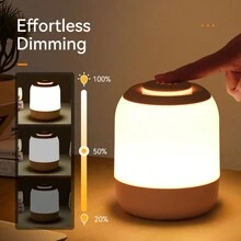 1pc Rechargeable Bedside Table Lamp, Touch Control Dimmable Cozy Night Light - Pink - View 3