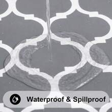 1片具有摩洛哥邊緣的長方形桌布,帶便帽革防水塑膠桌布,適用於桌面、露營、室內和室外可擦拭的防溢塑膠桌布 - 灰色 - 查看 2