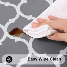 1片具有摩洛哥邊緣的長方形桌布,帶便帽革防水塑膠桌布,適用於桌面、露營、室內和室外可擦拭的防溢塑膠桌布 - 灰色 - 查看 3