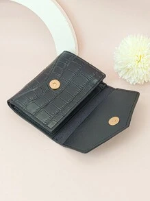 时尚小巧鳄鱼纹压花短款折叠钱包，学生短款拉链钱包 - 黑色 - 查看 5