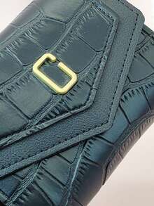 时尚小巧鳄鱼纹压花短款折叠钱包，学生短款拉链钱包 - 黑色 - 查看 7