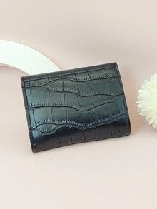 时尚小巧鳄鱼纹压花短款折叠钱包，学生短款拉链钱包 - 黑色 - 查看 6