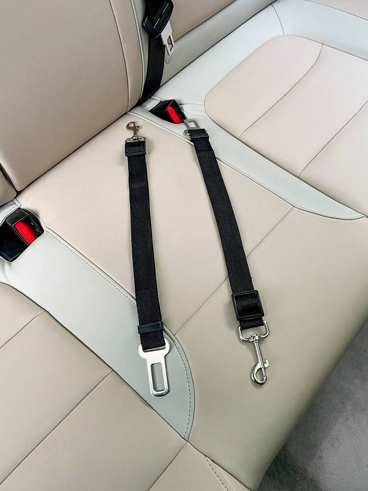 1pc Black Pet Car Buckle, Adjustable Length Pet Dog Leash, Cat & Dog Car Belt With Fixed Pad - Black - View 2