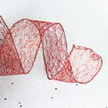 1 紅色聖誕裝飾,2m網邊絲帶,聖誕樹裝飾用,撒落閃亮豔金色碎片 - 紅色 - 查看 4