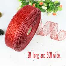 1 紅色聖誕裝飾,2m網邊絲帶,聖誕樹裝飾用,撒落閃亮豔金色碎片 - 紅色 - 查看 2