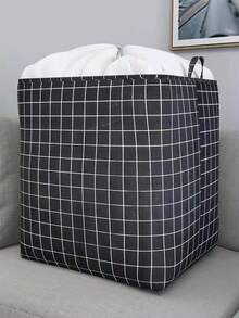 1 Pieza Bolsa De Almacenamiento Plegable Y Con Cordón De Tela De Alta Capacidad Para Ropa, Ropa De Cama, Mudanzas Y Empaquetado - rejilla negra - Ver 4