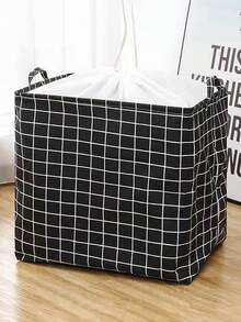 1 Pieza Bolsa De Almacenamiento Plegable Y Con Cordón De Tela De Alta Capacidad Para Ropa, Ropa De Cama, Mudanzas Y Empaquetado - rejilla negra - Ver 2