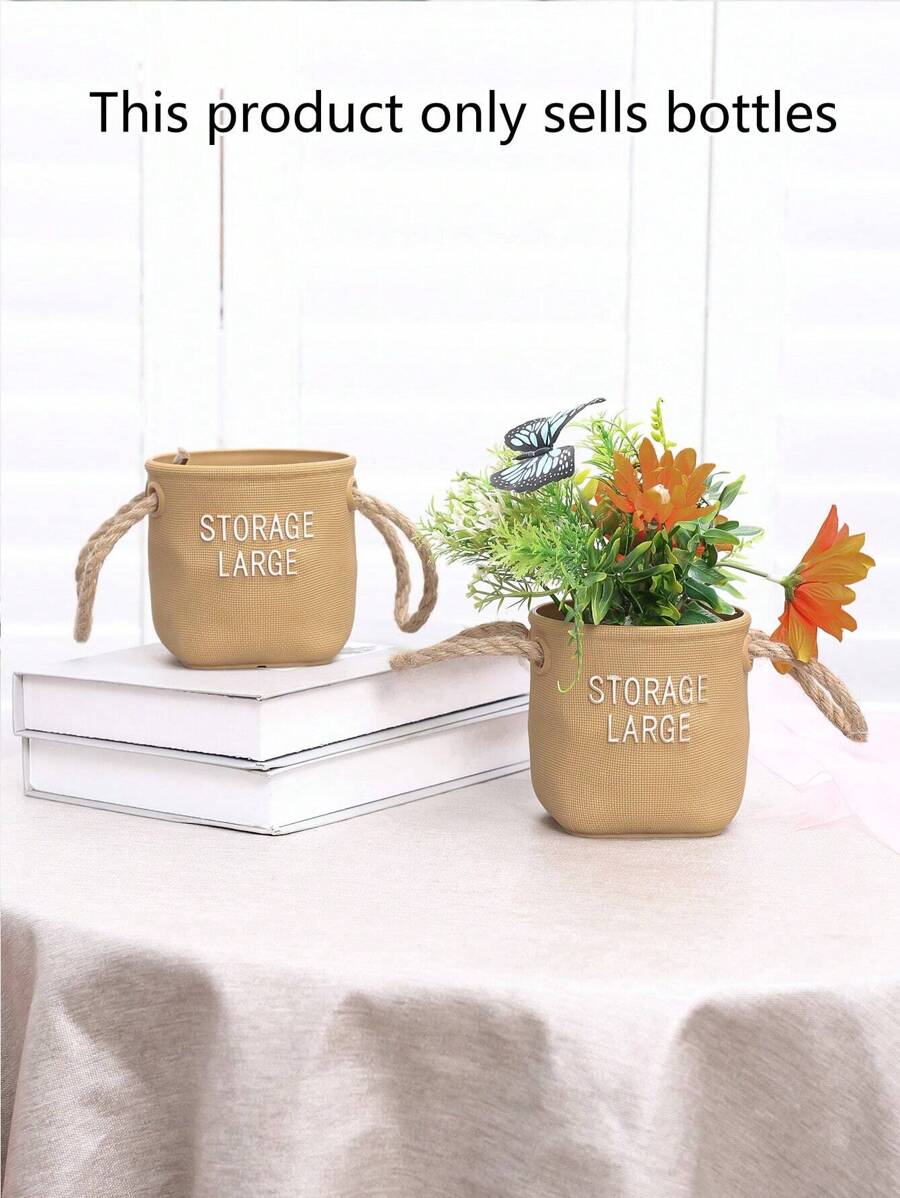 1個可攜式幸運袋風格塑料盆 - 適用於家庭客廳、門廳牆面掛花裝飾,花園掛壁盆栽 - 黃色 - 查看 1