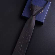 1入組男士黑色領帶，懶洋洋的商務領帶，適用於衣服配飾，易打結的婚禮領帶，工作專業領帶 - 黑色 - 查看 3