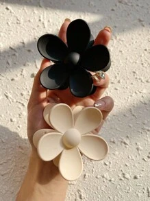 2 chiếc Kẹp/Kẹp tóc bằng nhựa nhẹ hình hoa đơn giản màu đen và trắng dành cho nữ, Phụ kiện tóc thời trang và đa năng để sử dụng hàng ngày, ngoài trời, tắm, trang điểm, tạo kiểu tóc và quần áo Phù hợp với phong cách giản dị dễ thương - Đen và trắng - Xem 2