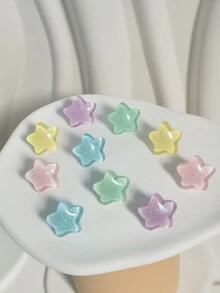 10入組閃爍樹脂星形耳環,女孩專屬,糖果色彩,學院風格,可愛且誇張的耳針珠寶