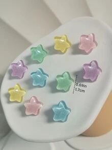 10入組閃爍樹脂星形耳環,女孩專屬,糖果色彩,學院風格,可愛且誇張的耳針珠寶