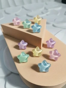 10入組閃爍樹脂星形耳環,女孩專屬,糖果色彩,學院風格,可愛且誇張的耳針珠寶