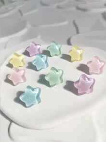 10入組閃爍樹脂星形耳環,女孩專屬,糖果色彩,學院風格,可愛且誇張的耳針珠寶
