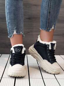 女士雪地靴 2023 新款保暖内衬厚实保暖高跟时尚户外运动休闲鞋 - 黑色 - 查看 5