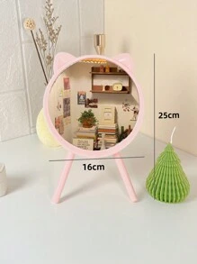 1pc Cartoon Cat Makeup Mirror With Stand, Ins Style Princess Mirror
