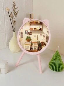 1pc Cartoon Cat Makeup Mirror With Stand, Ins Style Princess Mirror