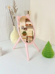 1pc Cartoon Cat Makeup Mirror With Stand, Ins Style Princess Mirror