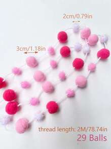1入組情人節粉色毛絨球掛飾,彈性繩適用於diy手工藝品、服裝和配件,禮品和家居裝飾