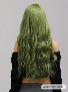 Water Wave Wigs With Bangs Green Color 28 Inch Heat Resistant Fiber Long Wavy Deep Wave Synthetic Wigs For Women Party Daily Used - Green - View 2