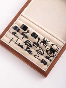 16pcs Gothic Geometric Open Ring Set, Exaggerated Animal Design, Suitable For Halloween - Black - View 1
