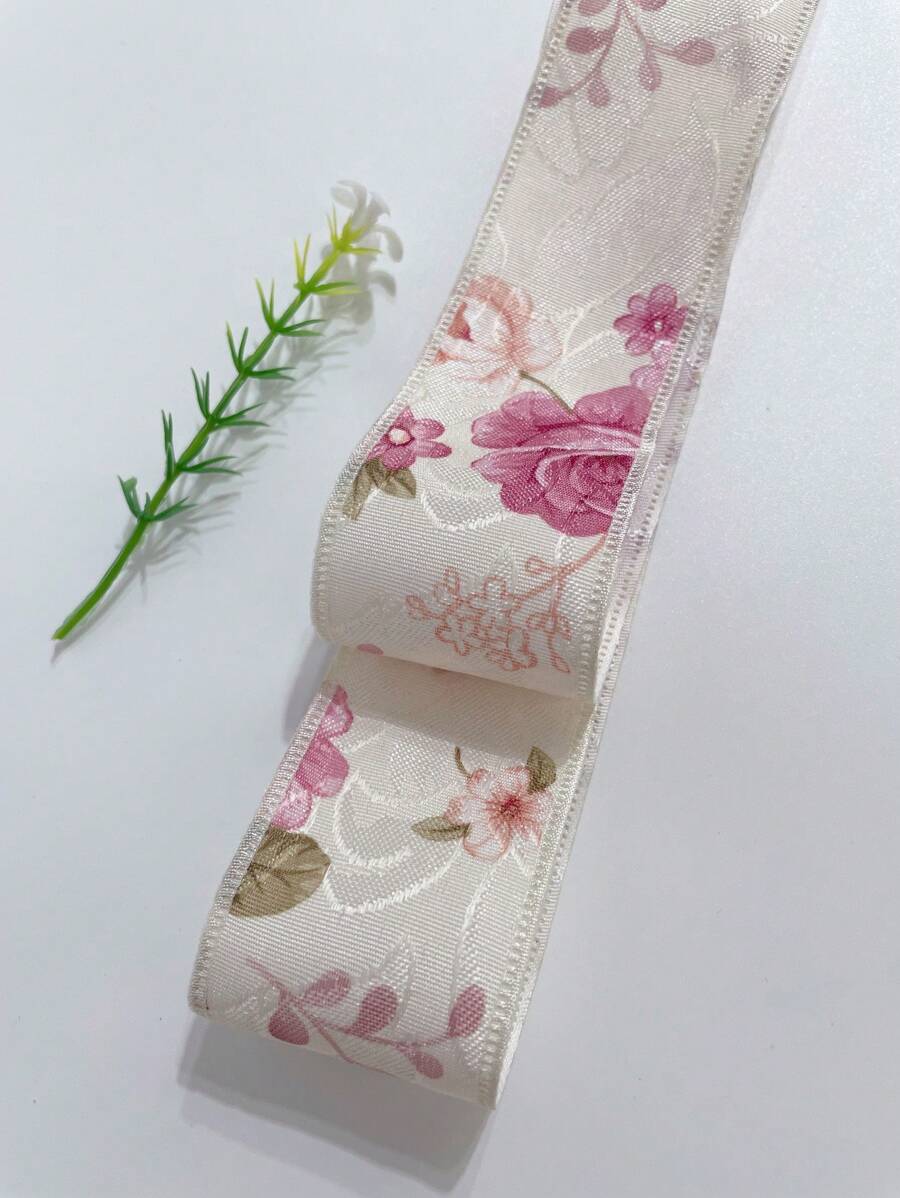 3.8cm提花玫瑰花設計禮品包裝緞帶,每捲10碼 - 彩色 - 查看 1