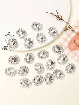 20 件 10*14 毫米椭圆形彩色玻璃水晶纽扣，DIY 配件适用于头饰、服装、鞋子和包包