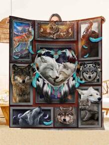 1條靈感狼印花法蘭絨毛毯,尺寸多種,全季節柔軟舒適毛毯,適用於旅行、沙發、床、辦公室和家居裝飾,男孩、女孩、成人生日禮物,適合所有季節-冷氣午睡和休閒沙發印花毛毯 - 彩色 - 查看 1