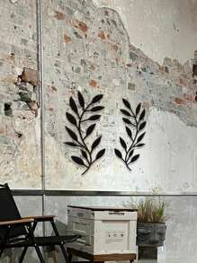 2 件裝金屬樹葉牆裝飾藤蔓橄欖枝牆藝術鐵捲床上方、客廳、戶外裝飾(黑色)