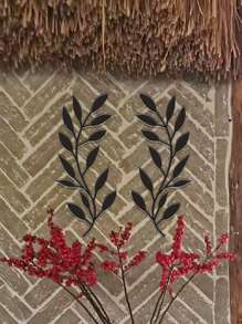 2 件裝金屬樹葉牆裝飾藤蔓橄欖枝牆藝術鐵捲床上方、客廳、戶外裝飾(黑色)