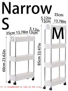 1pc Four-layer Storage Rack, Bedside Shelf, Floor-standing Shelf, Bathroom Shelf, Kitchen Cart With Narrow Gap, Wide Bookshelf, Snack Shelf Cart 【including 4 Hooks】