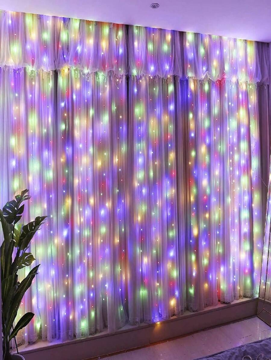 320 leds Pisca pisca 110v ou 220v Cascata 6 metros Cortina de Decoração Natalina Luze Natal Uso Interno e Externo - Multicolorido - Visão 1