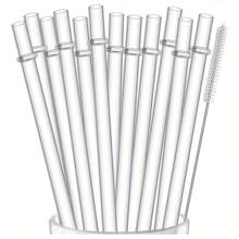 12 قصبة وفرشاة واحدة، قصبات شرب بلاستيكية قابلة لإعادة الاستخدام بطول 23 سم للعصائر والمطبخ، هدية عيد الميلاد - شفاف - مشاهدة 1
