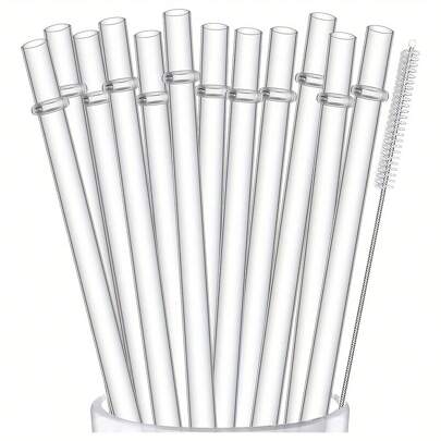 12 Straws And 1 Brush, 23cm Reusable Plastic Drinking Straws For Juices,Kitchen,Christmas Gift