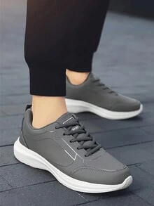 男士正装和休闲运动鞋，商务和时尚风格，黑色，黑/白，灰色，防水，防滑耐用透气圆头低帮，四季户外服装 - 灰色 - 查看 5
