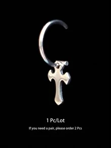 One Cross Pendant Stainless Steel No-punch Fake Piercing Lip Ring - Silver - View 8