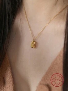 A Đẹp Của phụ nữ Hàng ngày/Tiệc Cao-kết thúc Phụ kiện trang sức Mạ vàng 24K Hình vuông S925 Bạc nguyên chất Dây chuyền - dây chuyền vàng vuông - Xem 3