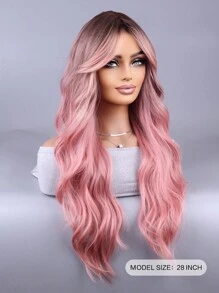 Ombre Blonde Wigs with Bangs Long Blonde Wig for Women Long Wavy Blonde Ombre Wigs Synthetic Heat Resistant Fiber Wigs for Daily 26 Inch - Baby Pink - View 2
