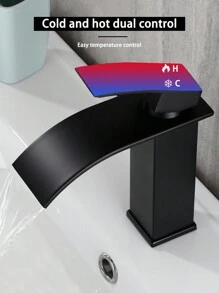 A Set Of Black Waterfall Faucets For Bathroom Above Counter Basin Washbasin Bathroom Cabinet Hot And Cold Single Hole Faucet - Black - View 2