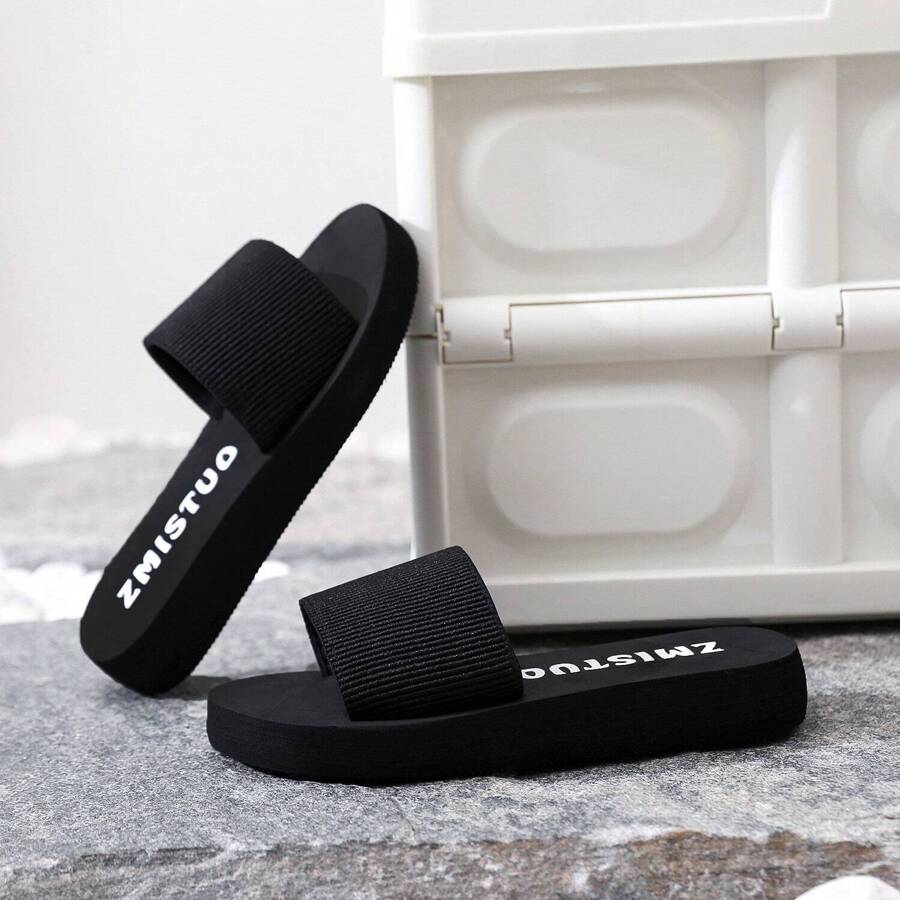 Scarpe da donna alla moda, casual e confortevoli, ciabatte nere con zeppa e fascia, adatte per interni ed esterni