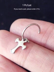 One Cross Pendant Stainless Steel No-punch Fake Piercing Lip Ring - Silver - View 6