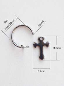 One Cross Pendant Stainless Steel No-punch Fake Piercing Lip Ring - Silver - View 5